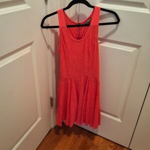Express Size 0 Sleeveless Fit And Flare Mini Dress Coral Lace Overlay Dress .